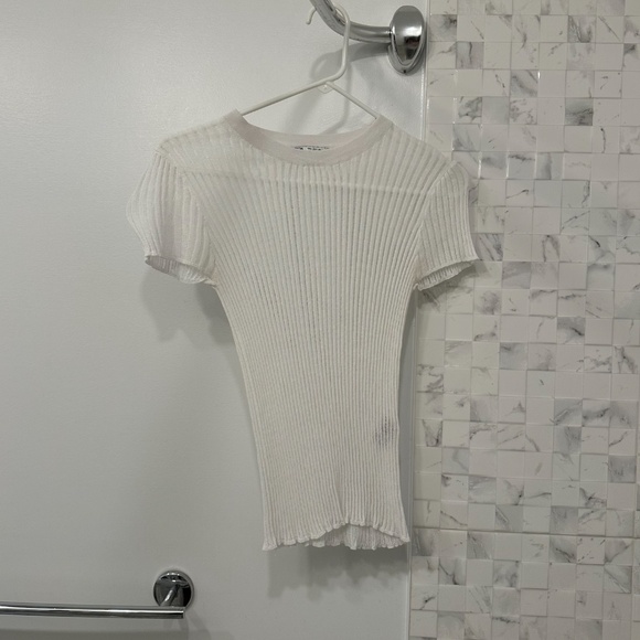 Zara See-Through Mesh Ribbed White T-Shirt Size S - Picture 3 of 4